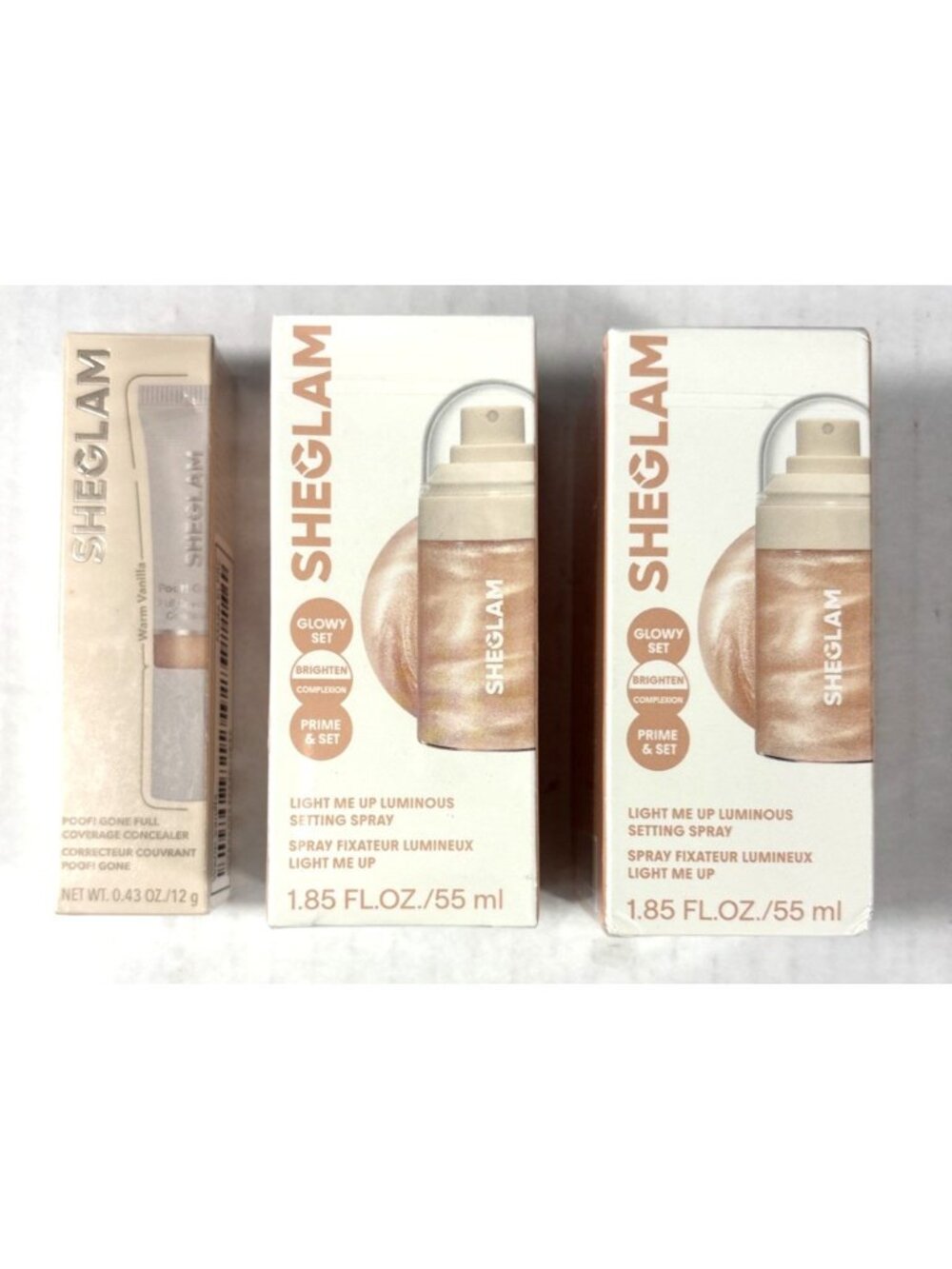 2- Sheglam Light Me Up Luminous Setting Spray & 1- Warm Vanilla Concealer Sealed